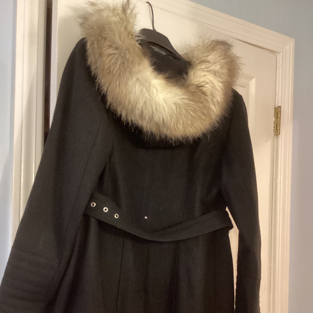 Laundry By Design Size M Ladies Black Wool Winter Coat With Faux Fur Trimed Hood
